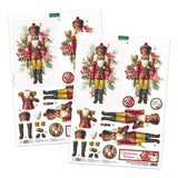 Two Christmas nutcracker die-cut cardboard sheets from K&H Paper Crafts, featuring colorful illustrated nutcrackers with floral garlands and various cut-out accessories, shown on a white background.