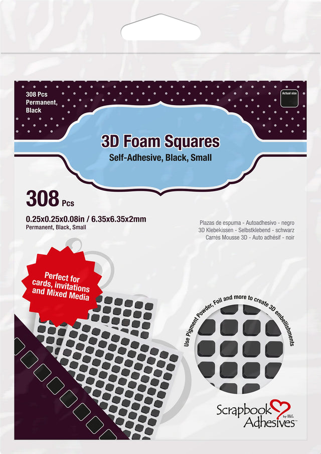 Scrapbook Adhesives 3D Foam Squares - Black Small 1/4 X 1/4 In. (308Pc)*
