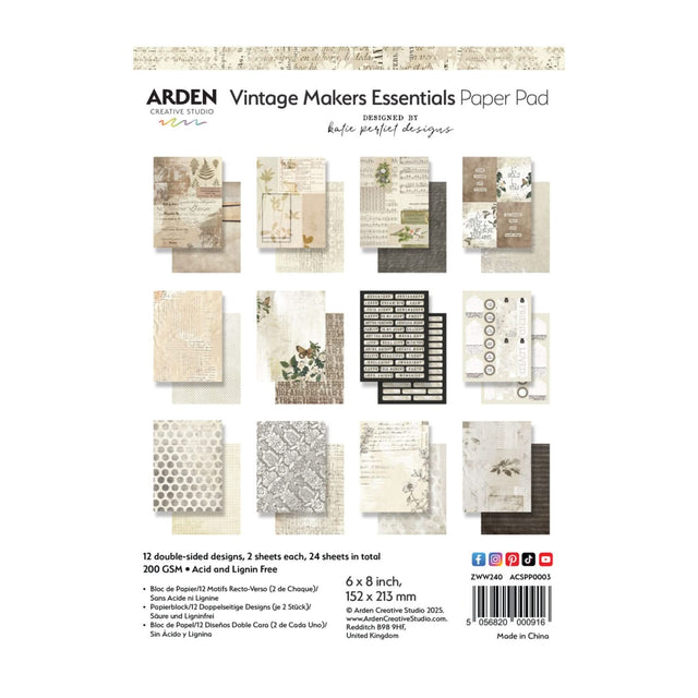 Arden Creative Studio Vintage Makers Essential 6"x 8" Paper Pad