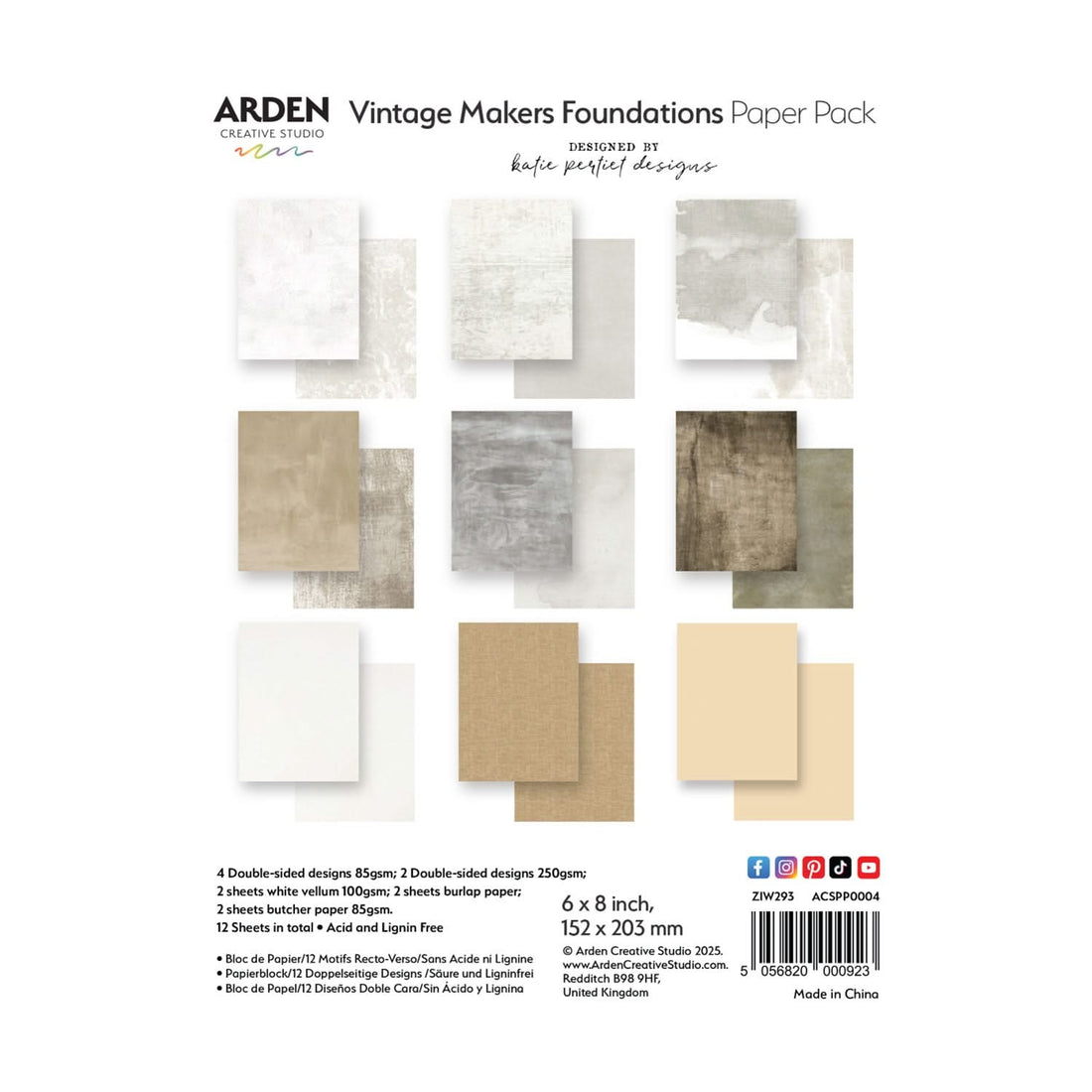 Arden Creative Studio Vintage Makers Foundations 6"x 8" Paper Pack