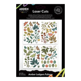 Arden Creative Design 'Laser Cuts' sheet of amber-ledger foliage decals, featuring illustrated leaves, acorns, and butterflies in earthy autumn colors on a white backing card.