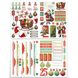 Collection of Christmas-themed stickers featuring Santa Claus, ornaments, and festive phrases on a white background.