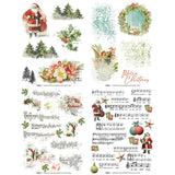 Collection of Christmas-themed illustrations and sheet music on a white background