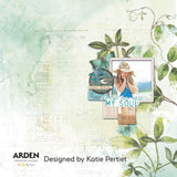 Design with nature-themed elements and a photo of a woman, featuring the Arden Creative Studio branding.