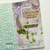 Decorative notebook with floral patterns and text on a white background