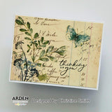 Card with botanical design and 'thinking of you' text, featuring Arden Creative Studio branding.