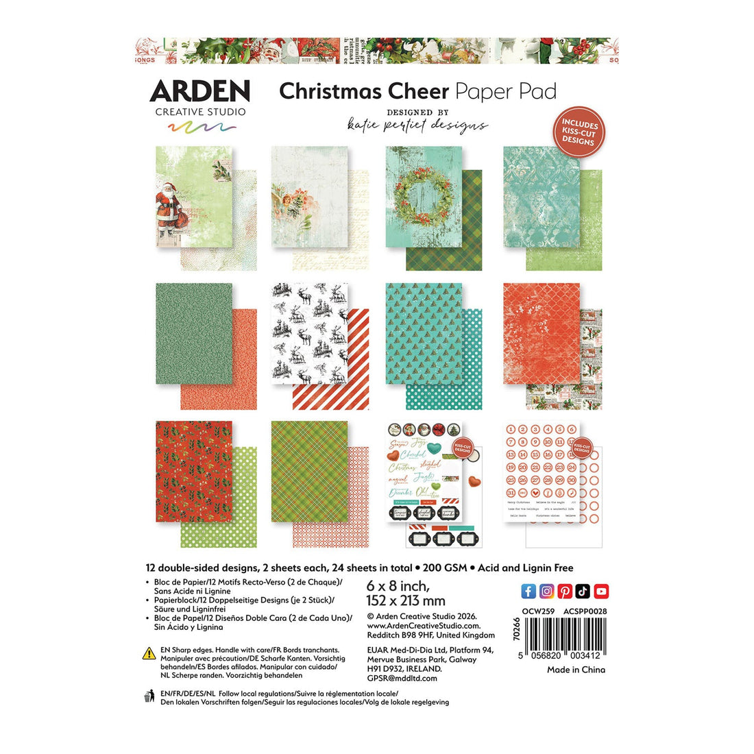 Arden Creative Studio Christmas Cheer Paper Pad packaging with various festive designs.