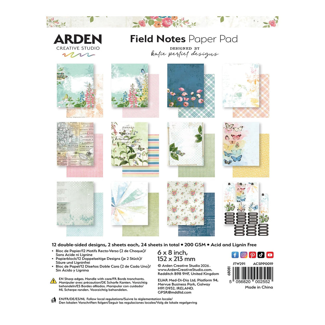 Arden Creative Studio Field Notes Paper Pad packaging with various notebook designs.