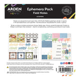 Arden Creative Studio Ephemera Pack Field Notes packaging with various cut-out pieces and text.