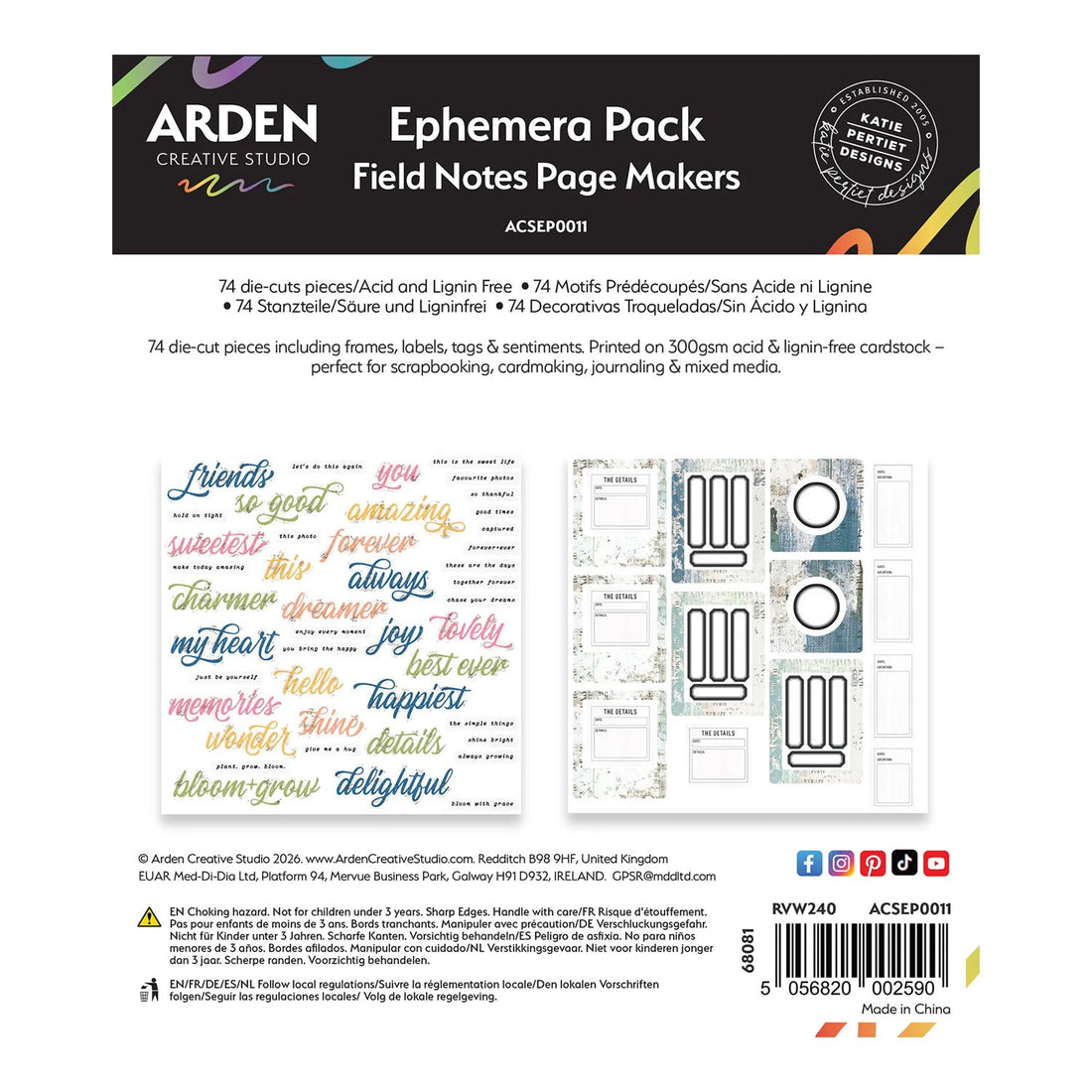 Arden Creative Studio Ephemera Pack for Field Notes Page Makers on a white background
