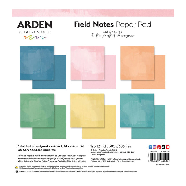Arden Creative Studio Field Notes Paper Pad packaging with colorful paper samples.