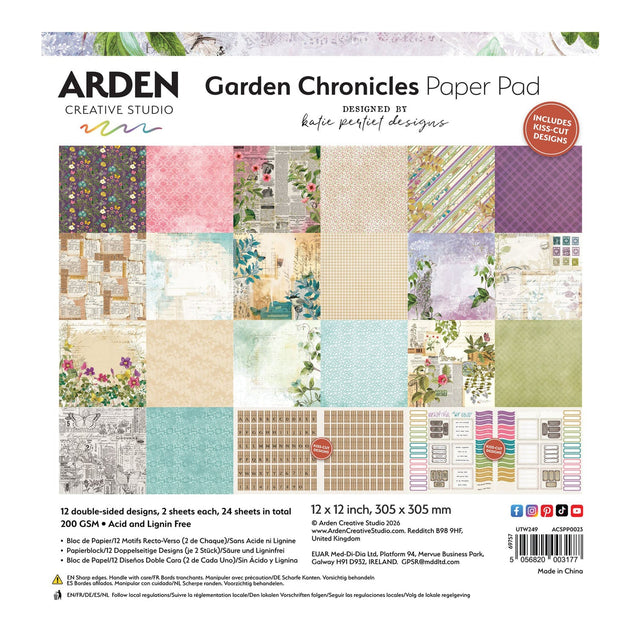 Arden Creative Studio Garden Chronicles Paper Pad with various patterned papers on a white background