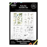 Rub-On Transfer Set packaging with garden-themed designs on a white background