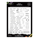 Clear stamp set with various phrases and numbers on a white background