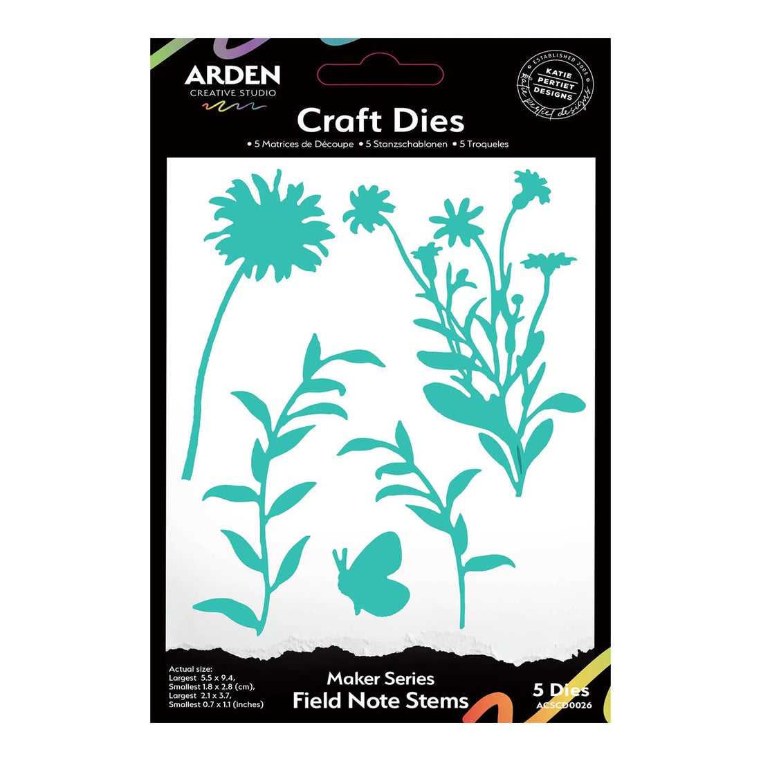 Packaging of Arden Creative Studio craft dies with floral and butterfly designs.