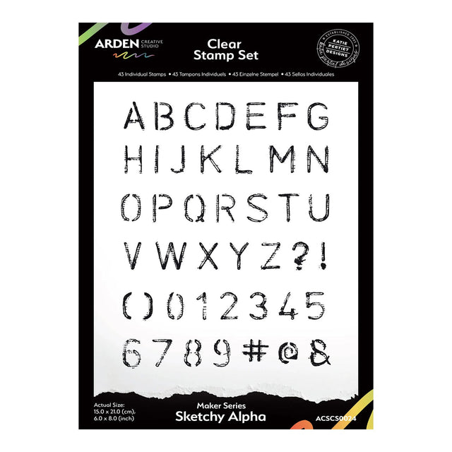 Clear stamp set with alphabet and numbers on a white background