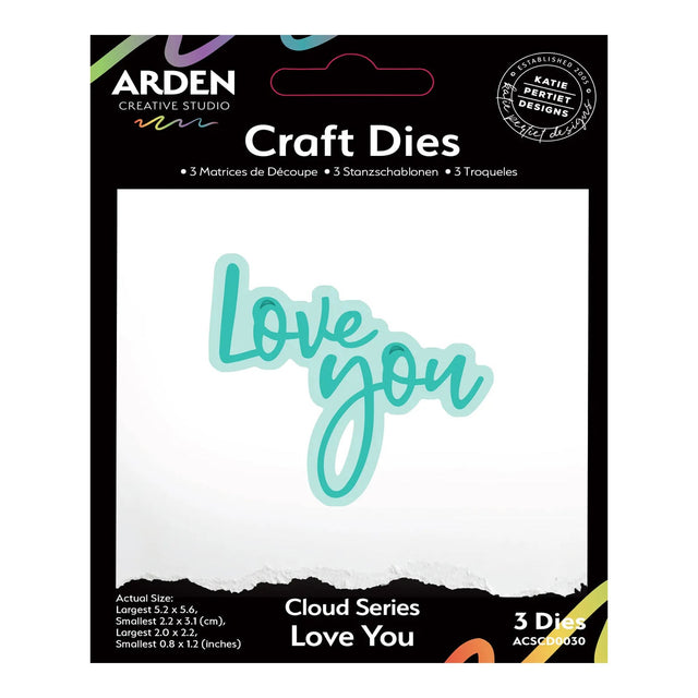 Packaging of Arden Craft Dies with 'Love You' text on a white background