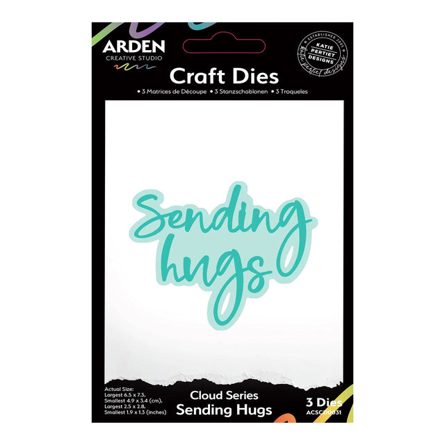 Packaging of Arden Creative Studio Craft Dies with 'Sending Hugs' text on a white background