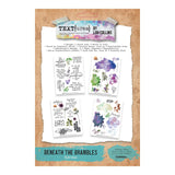 Packaging of 'Textures by Lou Collins' rubber stamps with floral and nature-themed designs.