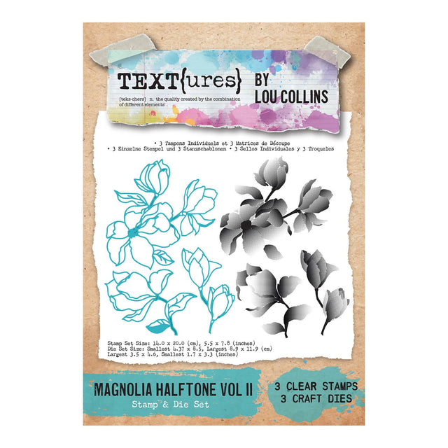 Packaging of 'Text{ures} by Lou Collins' with floral designs and product details.
