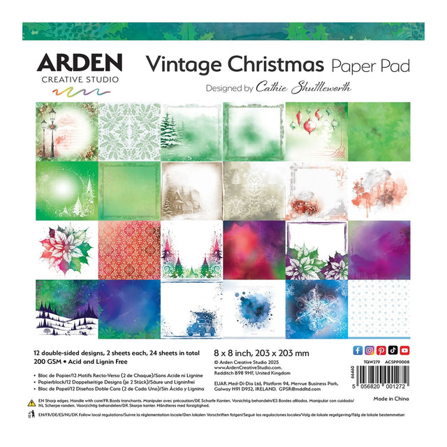 Arden Creative Studio Vintage Christmas 8"x 8" Paper Pad