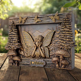 Decorative plaque with fairy design on a wooden surface