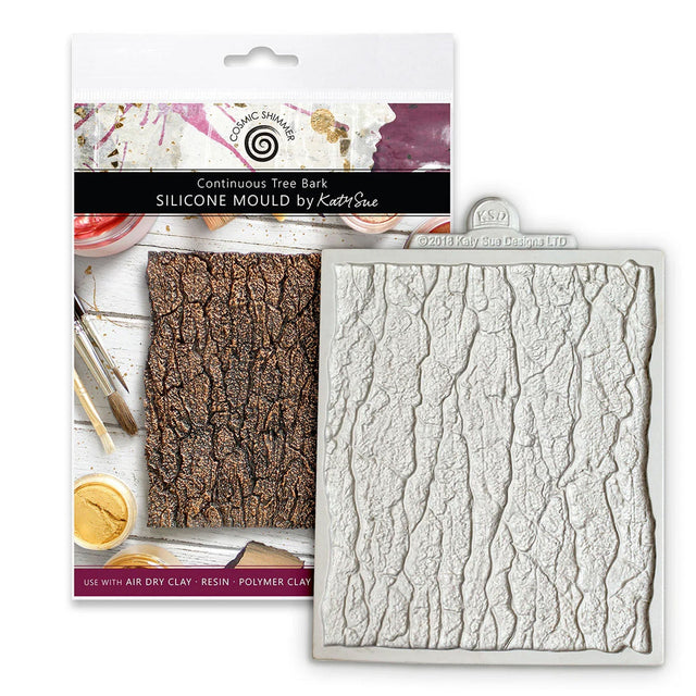 Silicone mould for creating tree bark texture with packaging on a white background