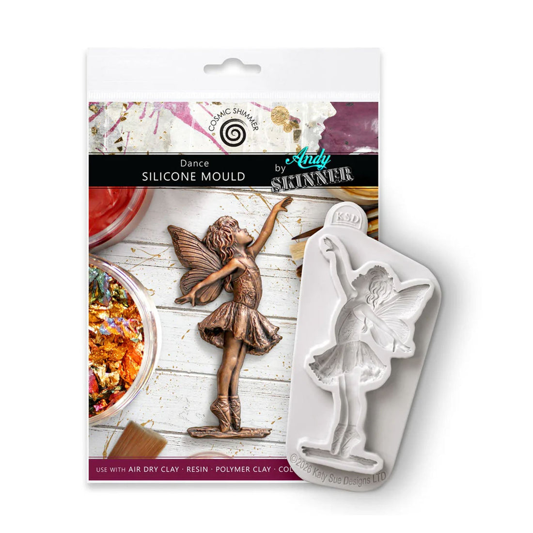 Silicone mould of a fairy with packaging on a white background