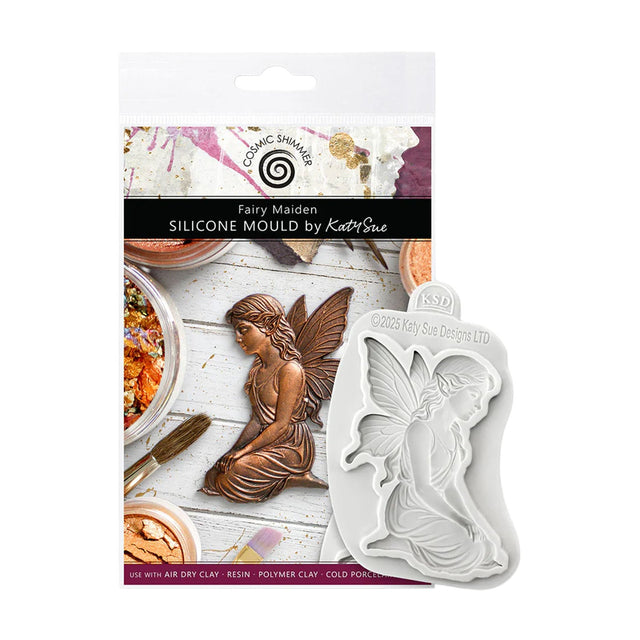 Silicone mould of a fairy with packaging on a white background