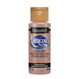 A bottle of DecoArt Americana acrylic paint in the color Whipped Mocha, featuring a metallic pinkish-beige paint inside and a gold cap, shown on a plain white background.