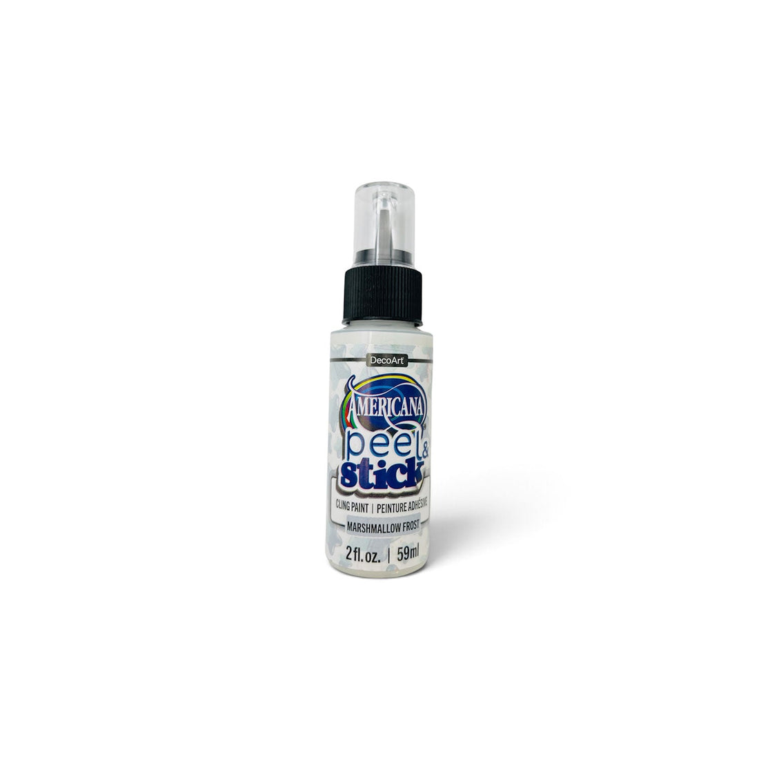 A bottle of DecoArt Americana Peel and Stick 59ml bottle, colour marshmallow frost on a white background