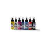 Seven bottles of DecoArt Peel & Stick Paint 59ml Bottles.  on a white background 
