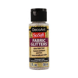 A bottle of DecoArt SoSoft Fabric Glitters in the colour Champagne Gold, 2 fl. oz.