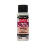 A bottle of DecoArt SoSoft Fabric Glitters in the color Clear Ice, 2 fl. oz.