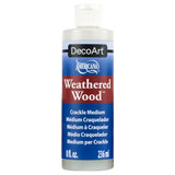 A bottle of DecoArt Americana Weathered Wood Crackle Medium, 8 fl. oz. (236 ml), on a plain white background.