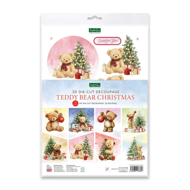 Katy Sue Die Cut Decoupage 12/Pkg - Teddy Bear Christmas