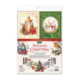 A packaged paper craft set labeled 'Nostalgic Christmas' with two illustrated panels at the top showing a lantern and a snowy deer scene, plus a lower section showing included decorative elements and small printed pieces. The package is photographed on a plain white background.