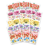 Set of floral design sheets with various flower arrangements on a white background