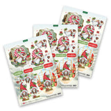 Set of Christmas-themed decoupage sheets with gnomes and decorative elements on a white background.