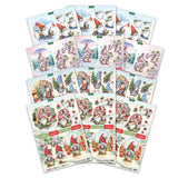 Collection of Christmas-themed greeting cards with gnomes and festive designs on a white background.