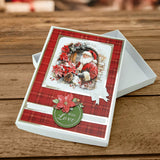 Christmas card with Santa Claus design on a wooden surface