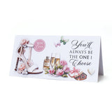 Greeting card with romantic illustrations and text on a white background