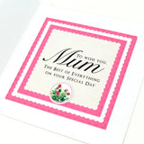 Greeting card with pink border and 'Mum' text on a white background