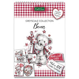 Kath Sue Greyscale Collection Bears product packaging with a teddy bear illustration and checkered border.