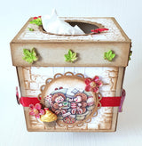 Decorative tissue box with teddy bear design on a white background