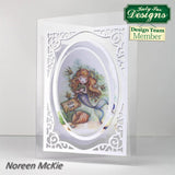 Card with mermaid design and decorative elements, featuring 'Kathy Sue Designs' on a white background.