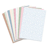 Set of patterned papers in pastel colors on a white background