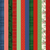 Collection of Christmas-themed paper patterns with red, green, and blue stripes.