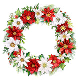 Decorative wreath with red, white, and green flowers on a white background