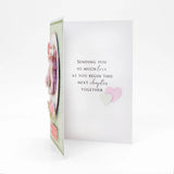 Greeting card with hearts and text on a white background